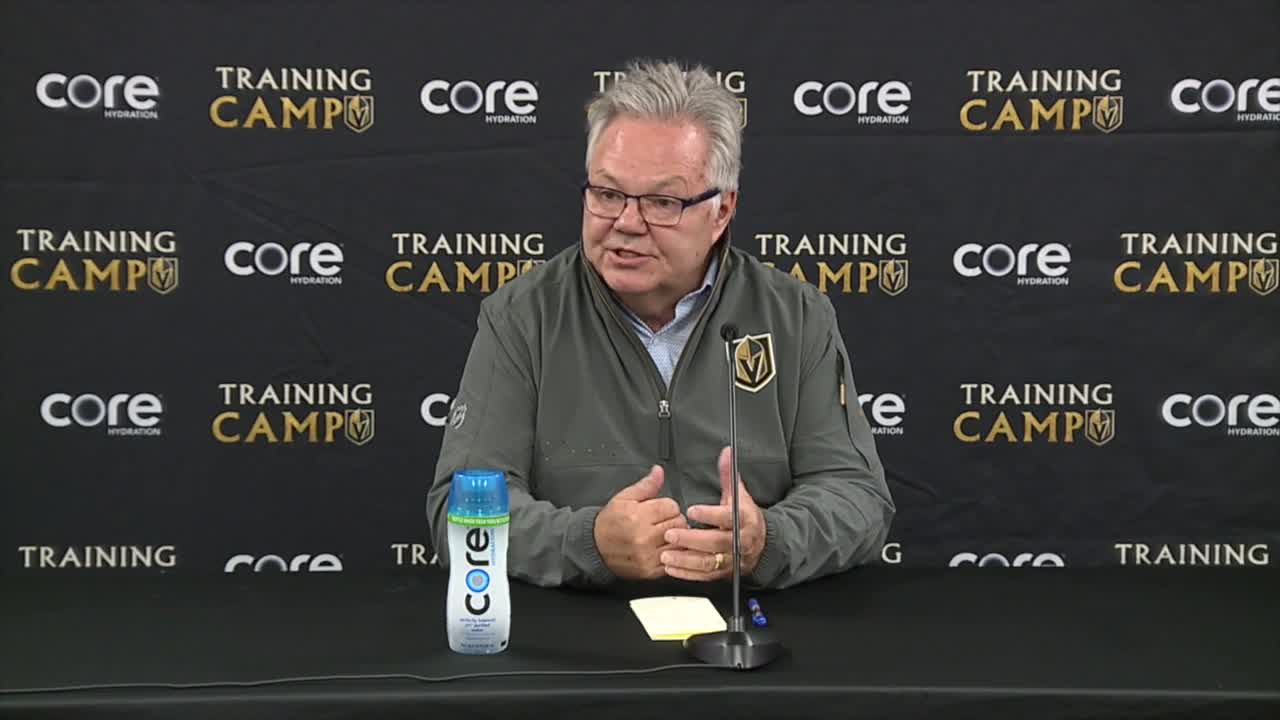 Kelly McCrimmon speaks during VGK training camp