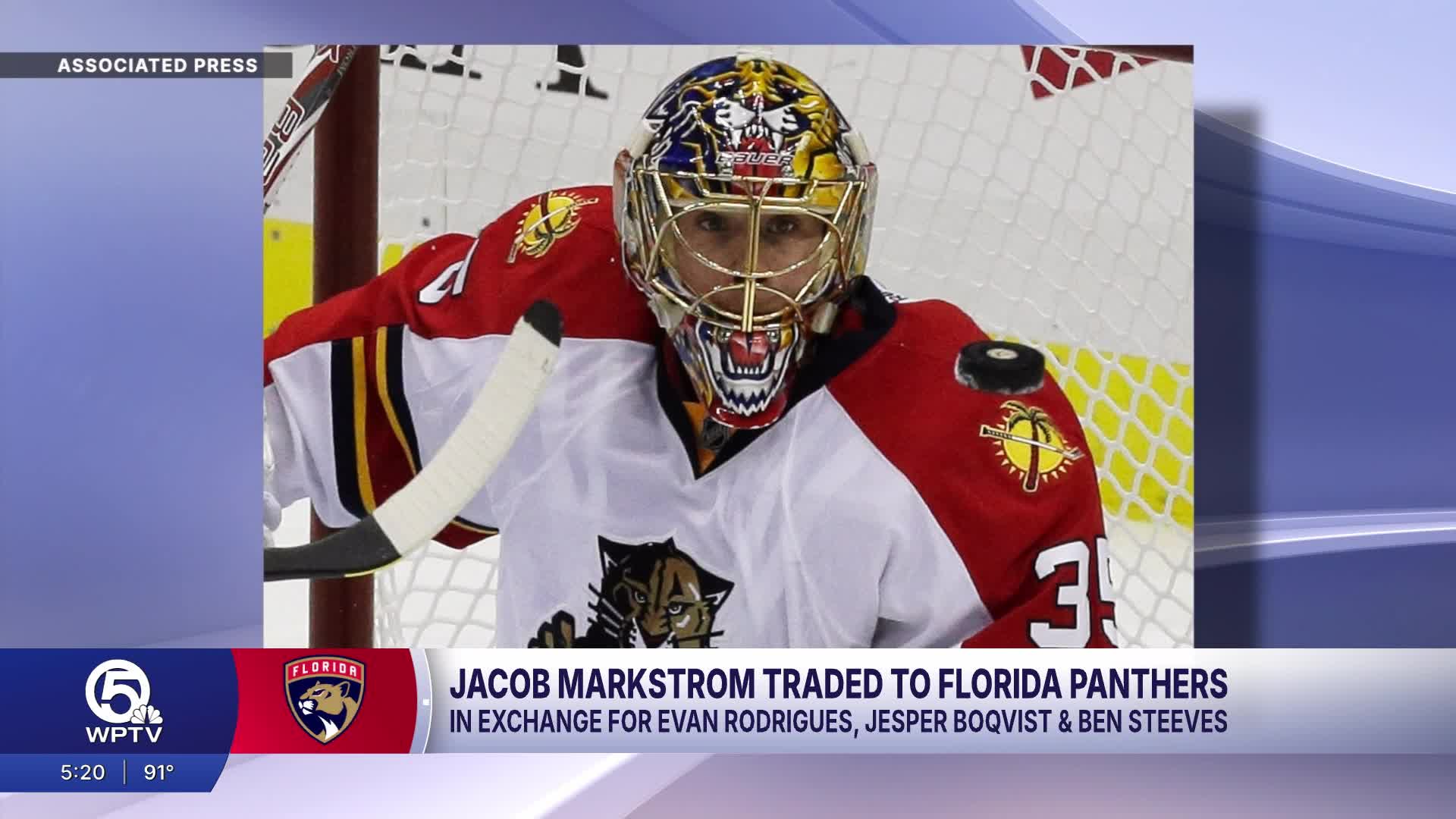 Panthers acquire veteran goaltender Jacob Markstrom