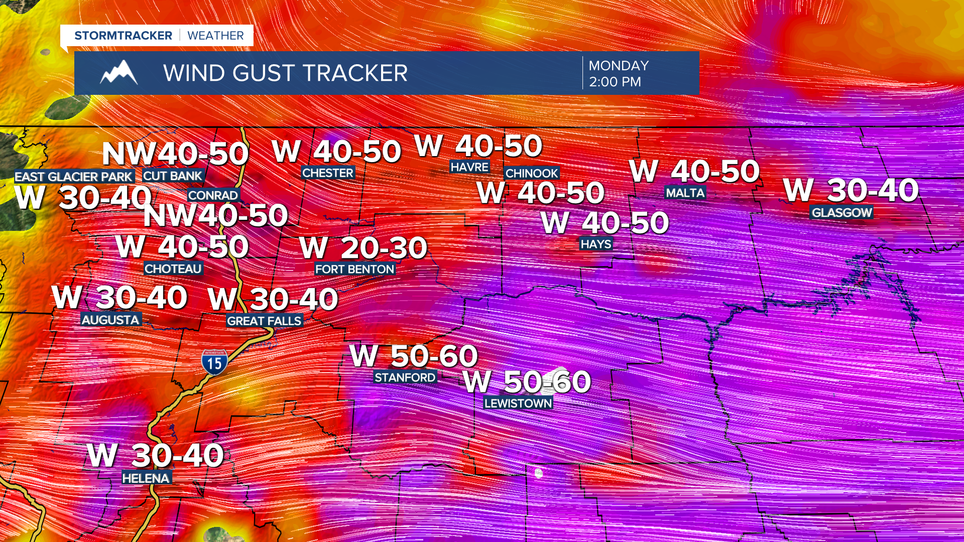 Windy and cooler with scattered showers on Monday