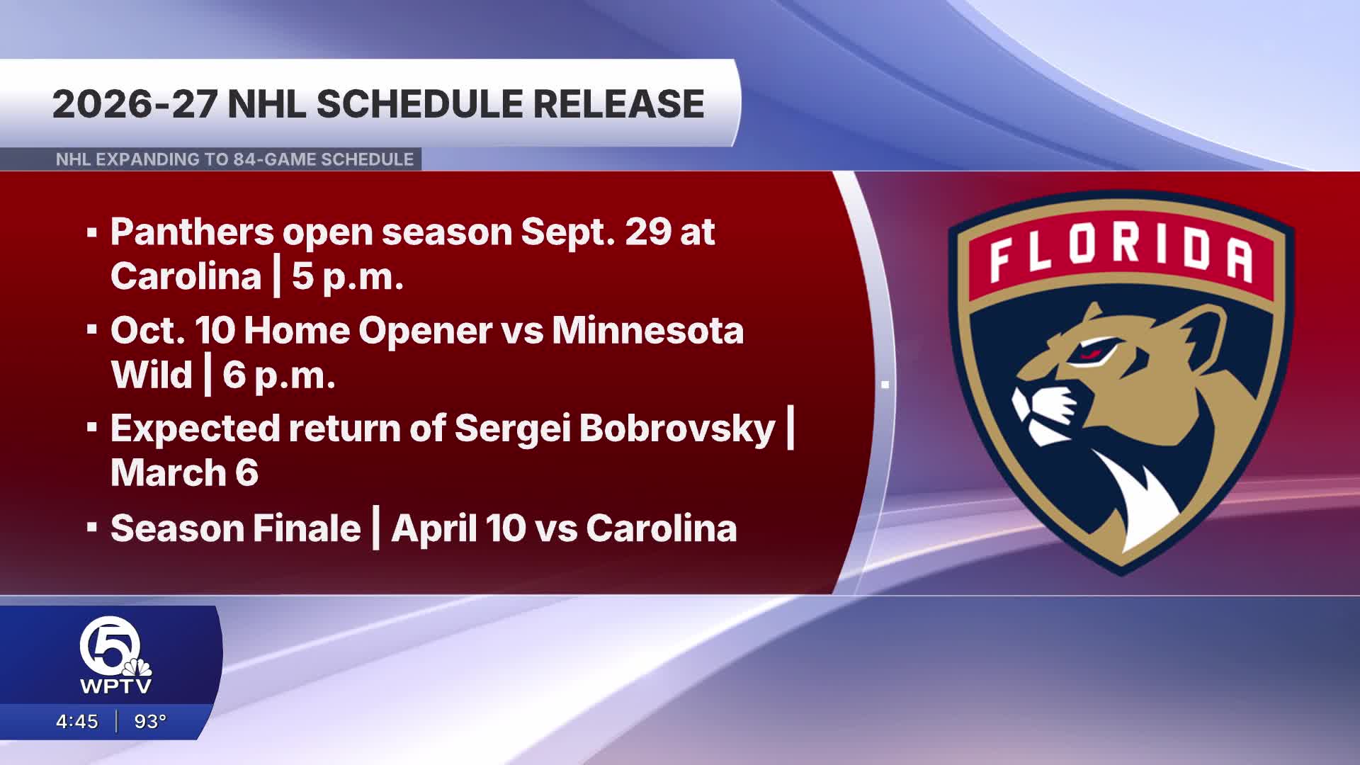 Panthers announce 2026-27 regular-season schedule